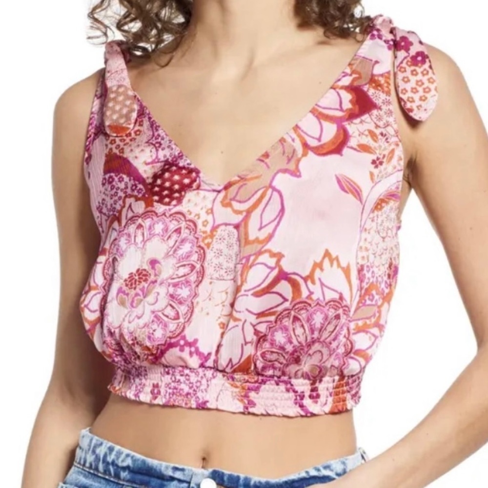 Free People Weekend in Montauk Smocked Crop Tie Strap Tank - NWT